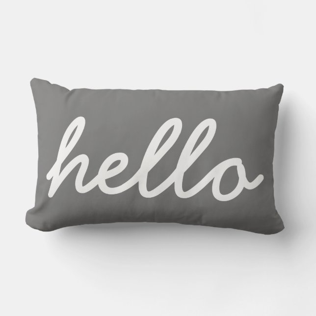 Hello Typography Charcoal and White Lumbar Cushion (Front)