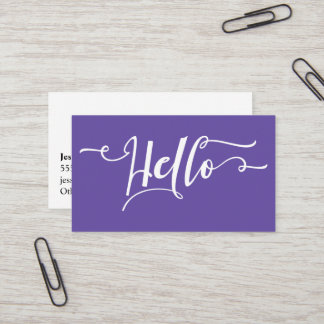 Hello Typography over Editable Ultra Violet Purple Business Card