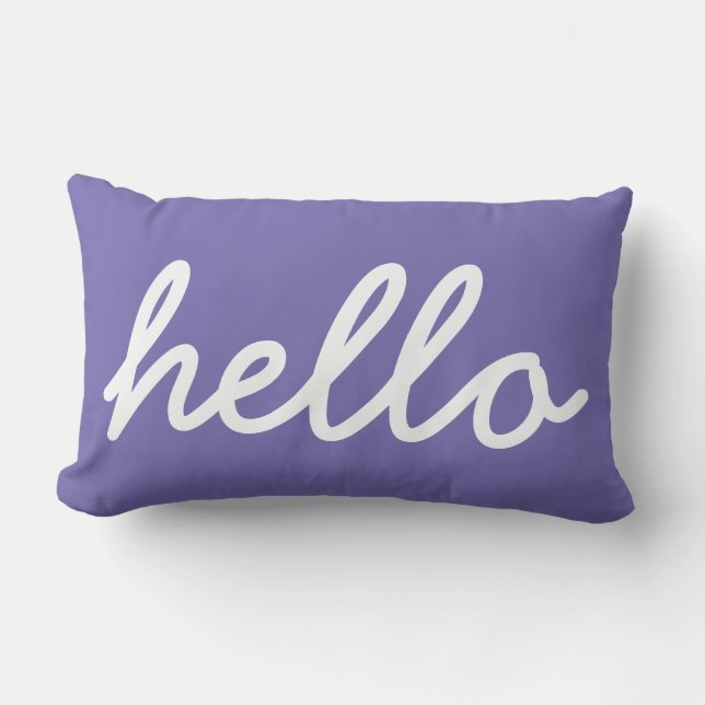 Hello Typography white on periwinkle purple Lumbar Cushion (Front)