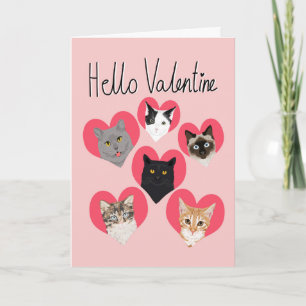 Hello Valentine Cats Heart card - cute cats card