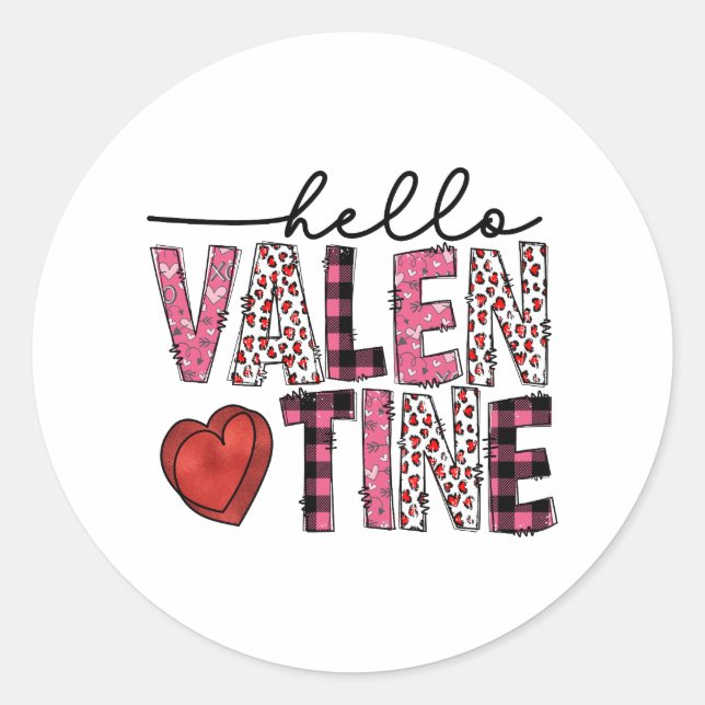 Hello Valentine Classic Round Sticker (Front)