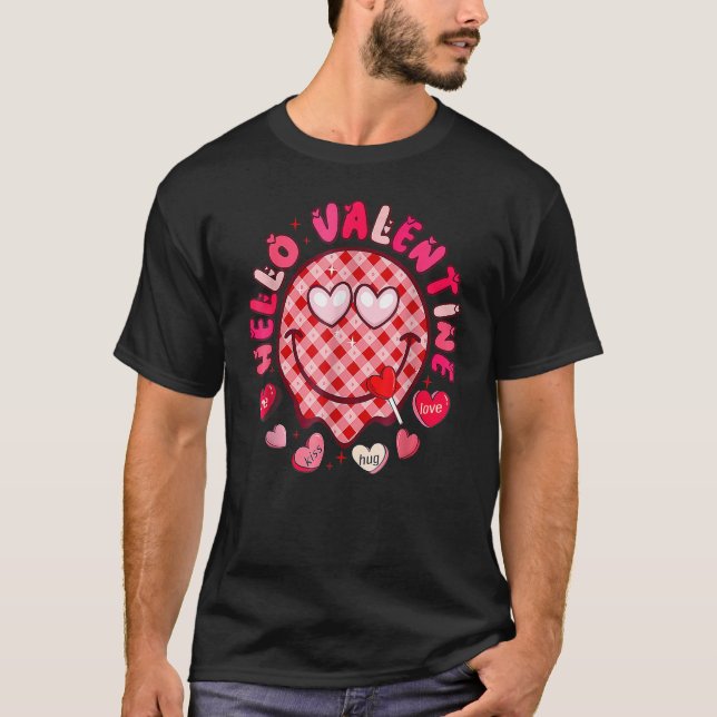 Hello Valentine Retro Hearts Be Mine Valentines Da T-Shirt (Front)