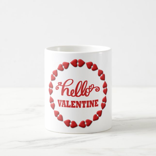 Hello Valentine with Hearts Valentine's Day Coffee Mug (Center)