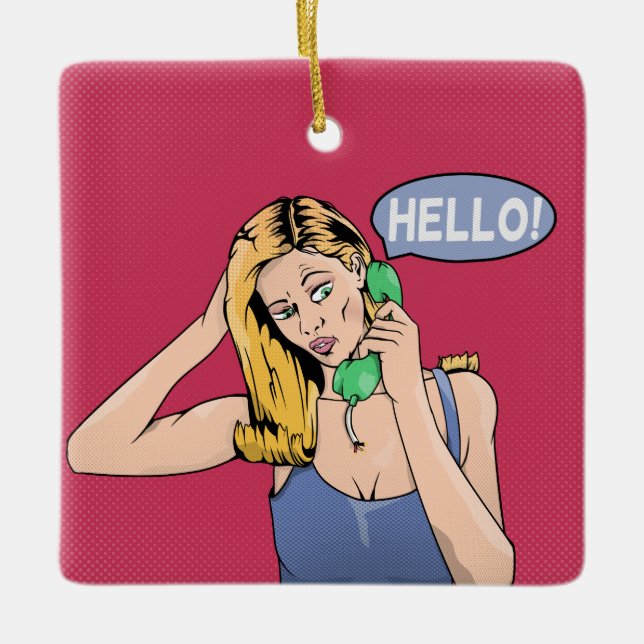 Hello Vintage Phone Ceramic Ornament (Front)