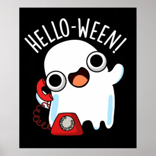 Hello-ween Funny Ghost Pun Dark BG Poster