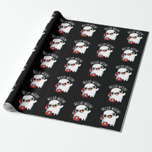 Hello-ween Funny Ghost Pun Dark BG Wrapping Paper