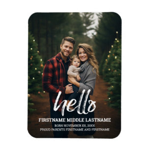 Hello Whimsical Baby Photo Announcement Magnet