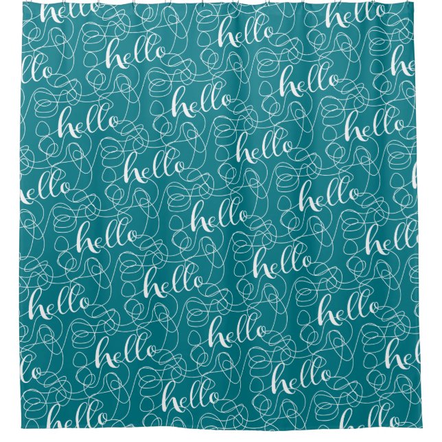 HELLO white seamless pattern with LINES Shower Curtain (Front)