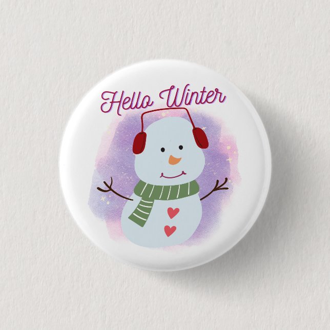 hello winter 3 cm round badge (Front)