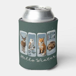 Hello Winter Animals Deer Owl Fox Bear Cosy Season Can Cooler