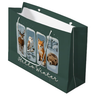 Hello Winter Animals Deer Owl Fox Bear Cosy Season Large Gift Bag