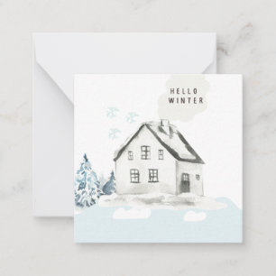 Hello Winter Christmas Snowy Cabin Photo Note Card