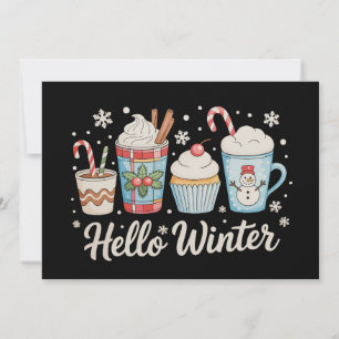 Hello Winter Cosy Coffee Snowman Christmas Xmas Holiday Card