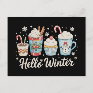 Hello Winter Cosy Coffee Snowman Christmas Xmas Holiday Postcard