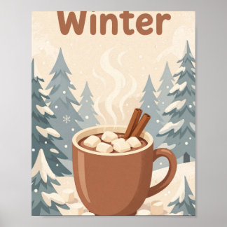 Hello Winter — Cosy Hot Cocoa Mug Art Poster