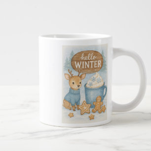Hello Winter.Cosy Reindeer, Hot Cocoa, Gingerbread Large Coffee Mug