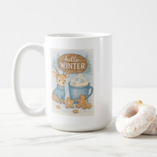 Hello Winter.Cozy Reindeer, Hot Cocoa, Gingerbread Coffee Mug