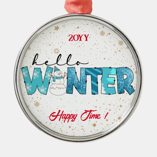 Hello Winter Customise Metal Tree Decoration (Front)