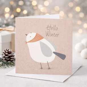 Hello Winter Cute Bird Illustration Greeting Card
