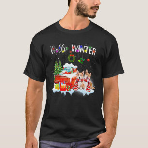 Hello Winter Cute Corgi Christmas Tree Snow T-Shirt