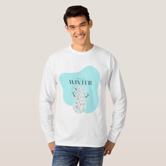 Hello winter Discoball Snowman T-Shirt (Front Full)