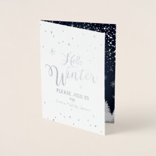 Hello Winter Fairy Tale Snowy forest Calligraphy Foil Card