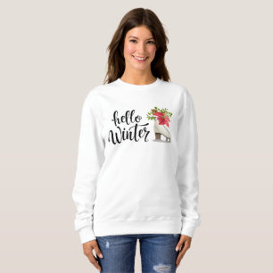 Hello Winter Floral Ice Skates   Christmas Sweatshirt
