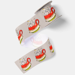 Hello Winter Kawaii Cozy Mug Illustration Satin Ribbon