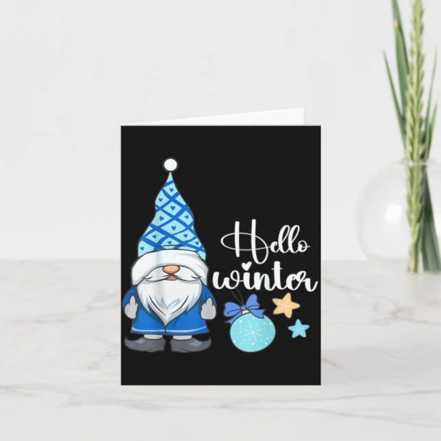 Hello Winter, Nordic Christmas Gnome  Card (Front)