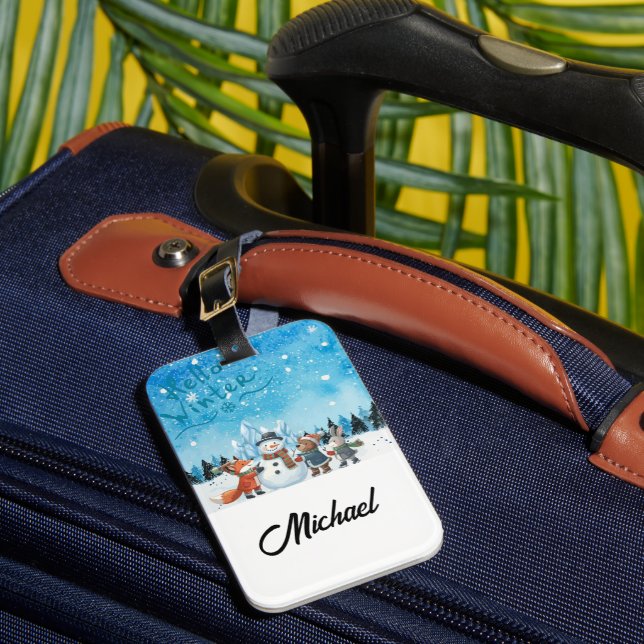 Hello Winter Personalized Luggage Tag (Front Insitu 1)