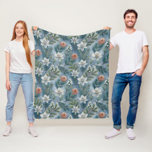 Hello Winter Pines & Flowers Fleece Blanket