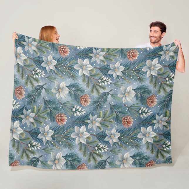 Hello Winter Pines & Flowers  Fleece Blanket (In Situ)