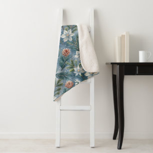 Hello Winter Pines & Flowers Sherpa Blanket