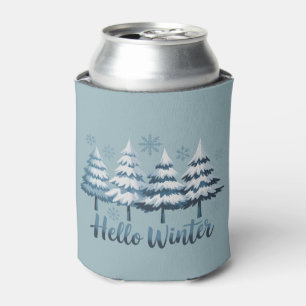Hello Winter Season Vibes Trees Snowflakes Xmas Can Cooler