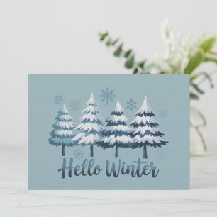 Hello Winter Season Vibes Trees Snowflakes Xmas Invitation