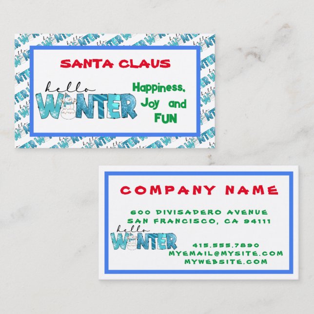 Hello Winter Snowman Customise Business Card (Front/Back)