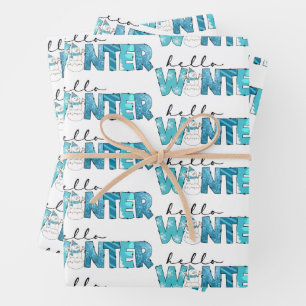 Hello Winter Snowman Customise Wrapping Paper Sheet