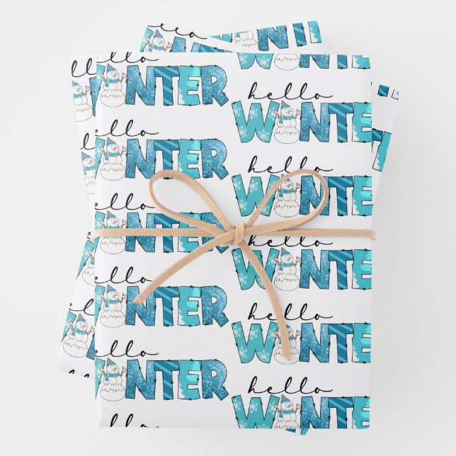 Hello Winter Snowman Customise Wrapping Paper Sheet (In situ)
