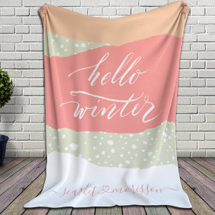 Hello Winter Stylish Abstract Retro Design Sherpa Blanket