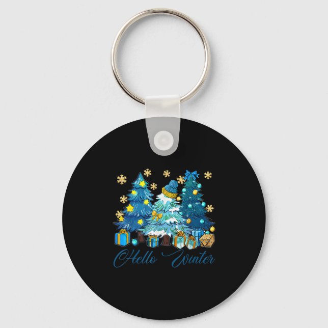 Hello Winter Sweet Cosy Coffee Lovers Snowman Chri Key Ring (Front)