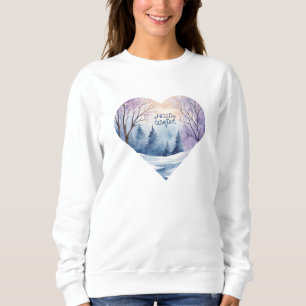 Hello Winter Watercolor Heart Sweatshirt