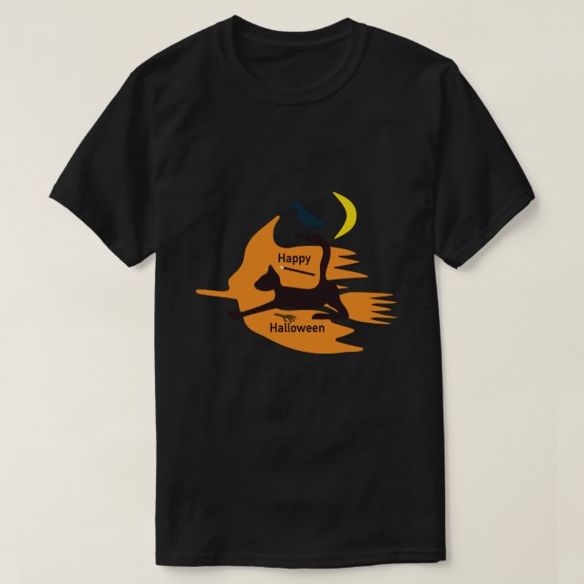 Hello Witch - Orange-Black Happy Halloween Image.  T-Shirt (Design Front)