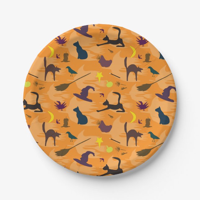Hello Witch - seamless Halloween pattern. Paper Plate (Front)