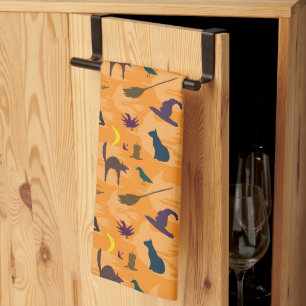Hello Witch - seamless Halloween pattern. Tea Towel