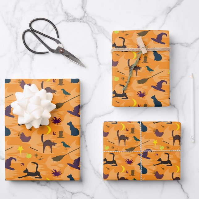 Hello Witch - seamless Halloween pattern.  Wrapping Paper Sheet (Front)