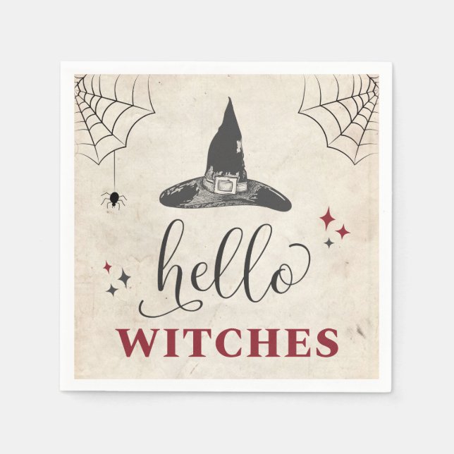Hello Witches Halloween Funny Text Bachelorette Napkin (Front)