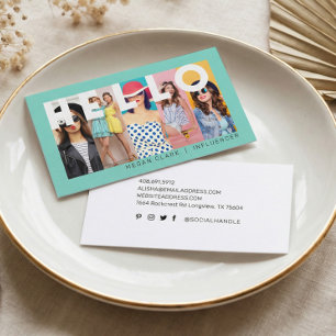 Hello With Modern & Minimal 5 photo Layout Teal Business Card