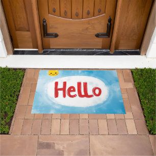 Hello Word Simple Blue Doormat