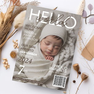 Hello World Baby Magazine Birth Announcement