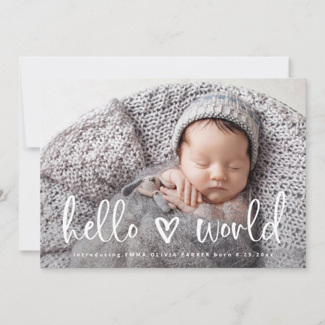 Hello World | Baby Photo Heart Birth Announcement (Front)